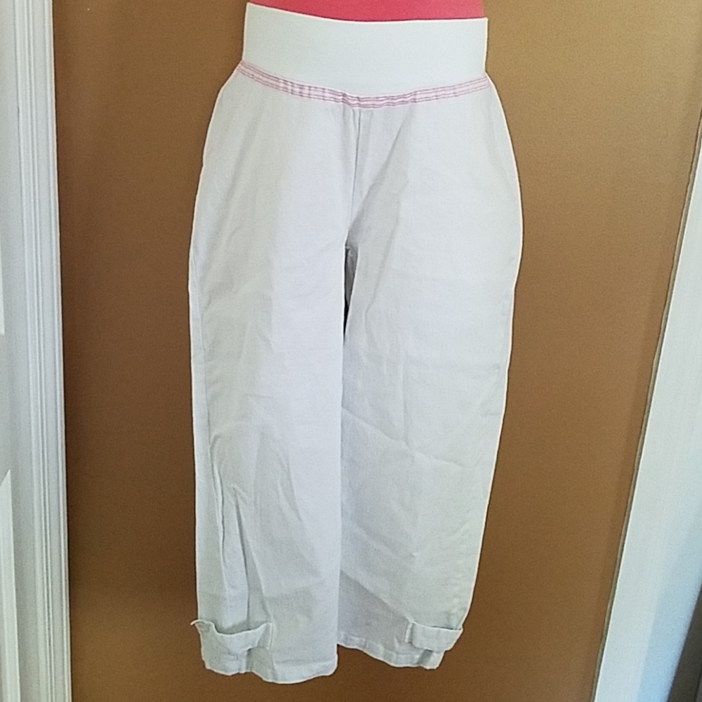 Maternity Crop Cotton Pants w/ Elastic Waist Med